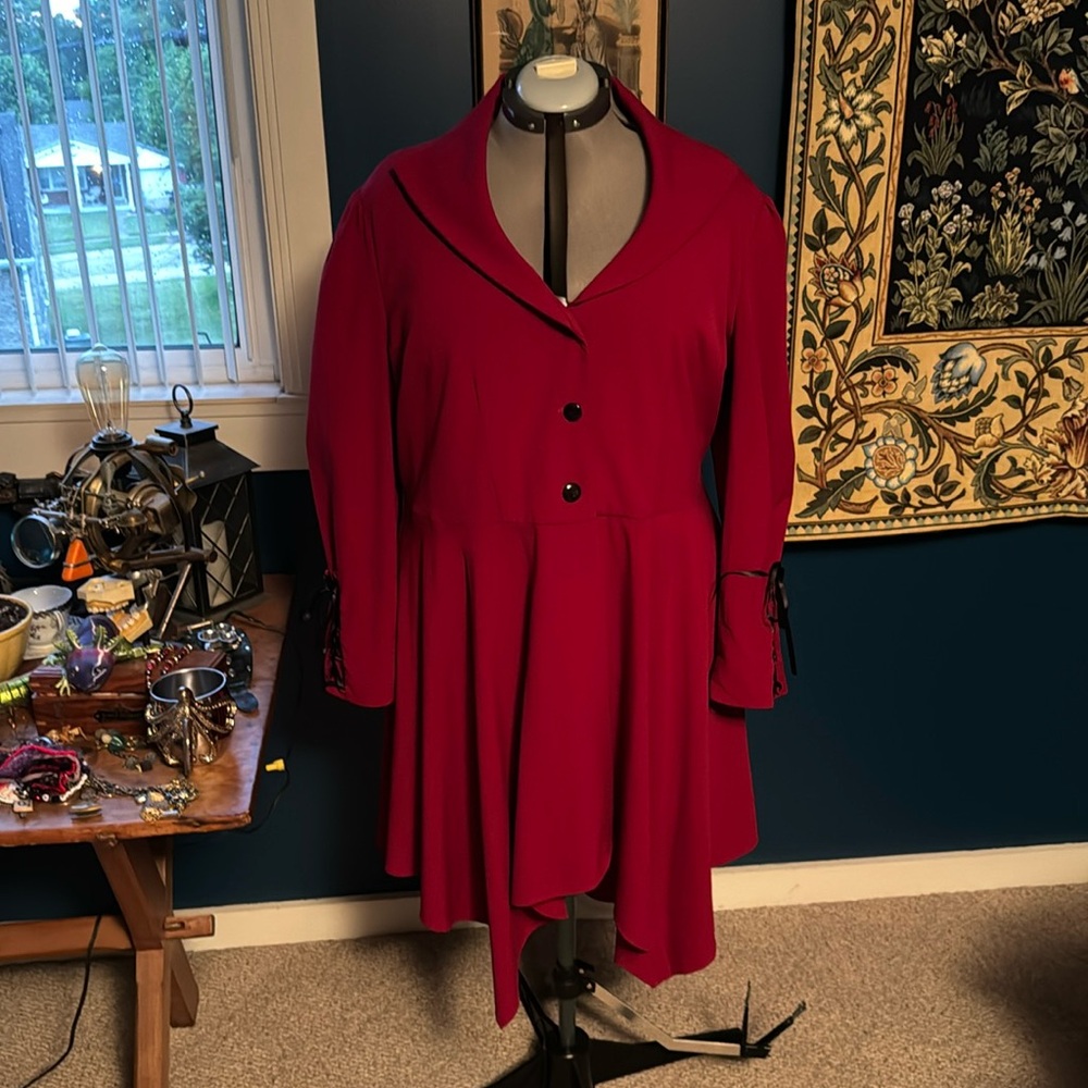 Steampunk ChicStar Candy Culture Burgundy Jacket With Lace Up Sleeves In 22.